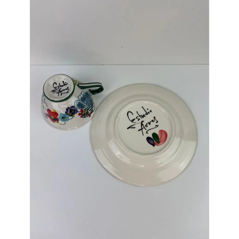 Anthropologie Estudio Flores Floral Tea Cup and Saucer Bright Floral Handpainted